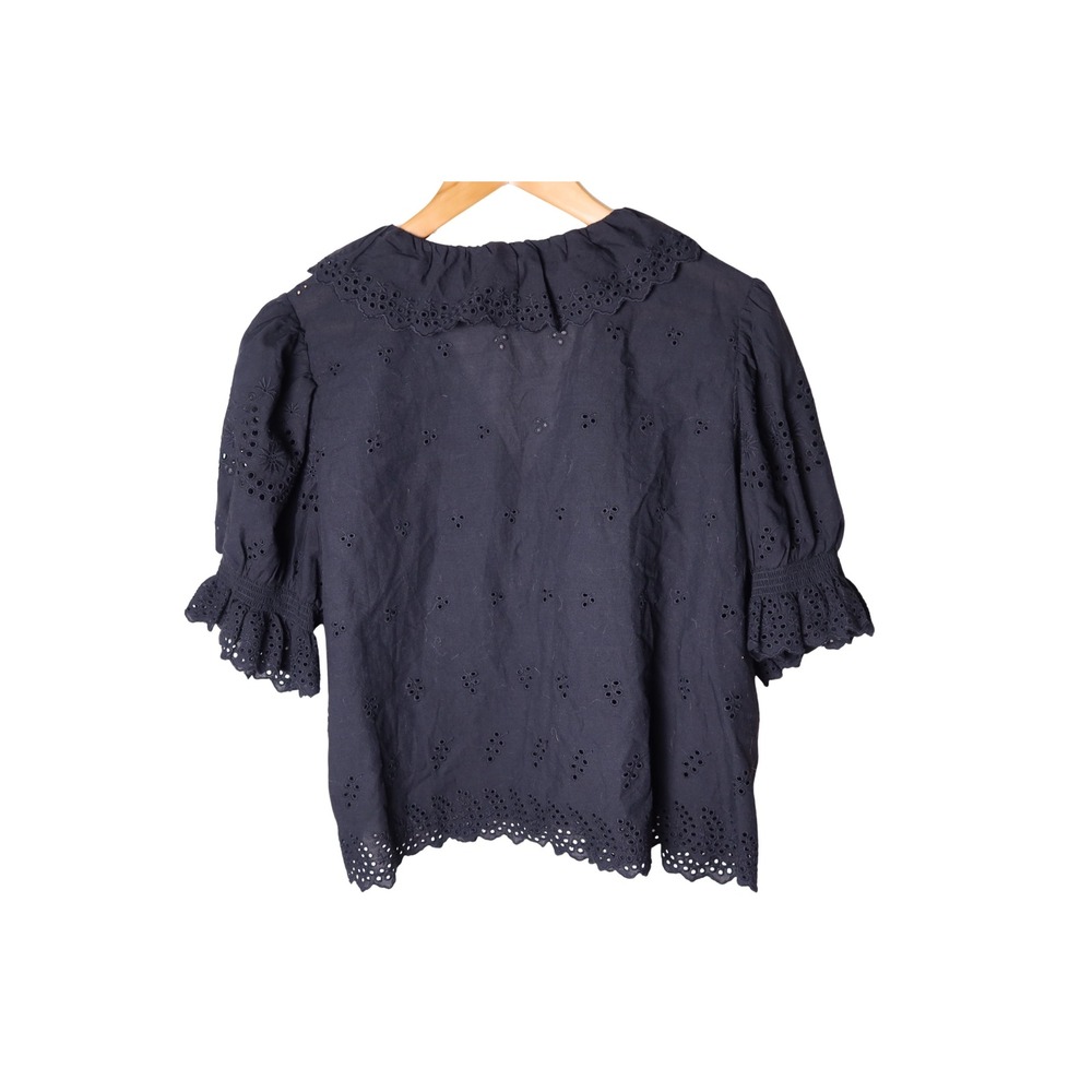 Ultra Pink Black Eyelet Ruffle Blouse Women's XL Puff Sleeve Embroidered Boho - Picture 2 of 5